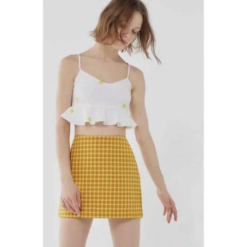 Urban Outfitters Gretchen Plaid Pelmet Mini Skirt Size XL Yellow NWT - Picture 3 of 10